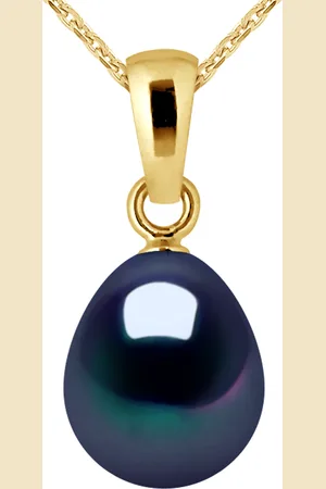 Diadema Hanger Zoetwater Pearl 8-9mm Black Pear 18K Yellow Gold Geleverd met ketting