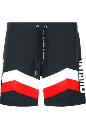 Philipp Plein Diag Logo Long Black Swim Shorts