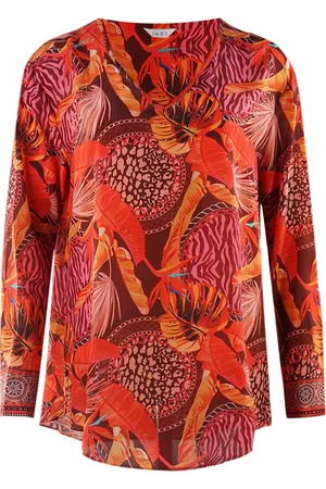 INOA Congo Rainforest 1202115 Long Sleeve Red Silk Fish Top