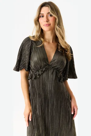 Gini London Zwarte metallic plisse maxi jurk
