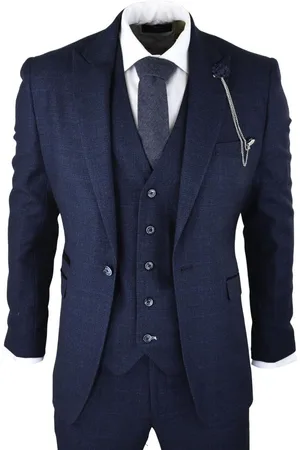 Infinity Heren 3-delig marineblauw geruit tweed retro klassiek pak