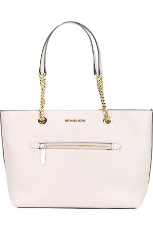Michael Kors Medium Front Zip Chain Tote Bag In Powder Leather