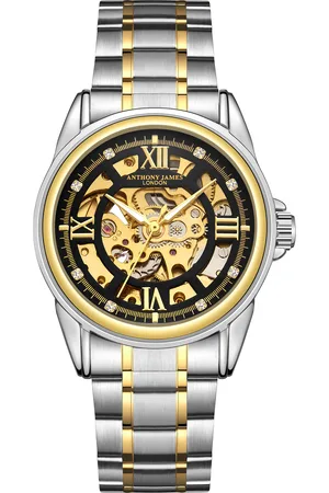 Anthony Met de hand gemonteerd, beperkt verkrijgbaar Skeleton Two Tone Gold & Steel-herenhorloge van