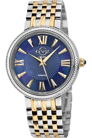 Gevril GV2 Dames Genua 12534 Zwitsers quartz blauw parelmoer diamant tweekleurig roestvrij stalen horloge
