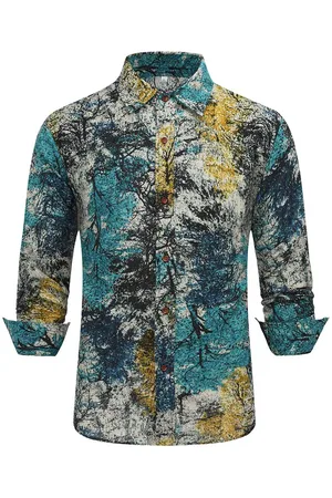 Allthemen Funky bedrukt overhemd voor heren, casual overhemd, mooie bloementopjes