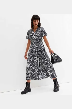 Gini London Midi-jurk met overslag aan de voorkant en dierenprint