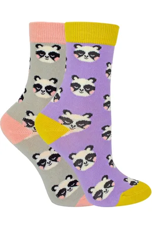 Miss Sparrow Set van 2 sokken met dierenprint voor meisjes | | Casual grappig patroon crew bamboe sokken | Grappige nieuwe sokken voor kinderen - Panda
