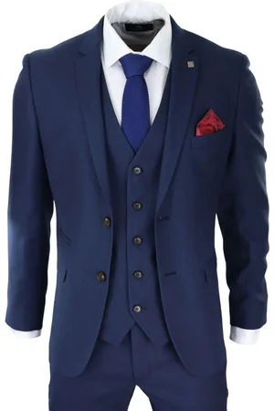 PAUL ANDREW Heren 3-delig marineblauw klassiek retro pak