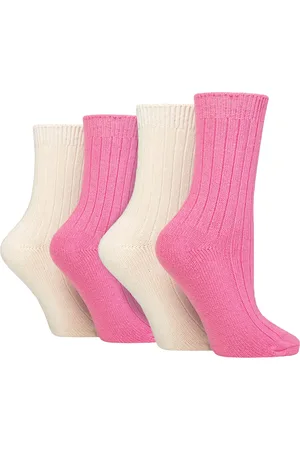Wild Feet 4 Paar Dames Cashmere Boot Sokken | Ribgebreide Wollen Bed Sokken - Roze / room
