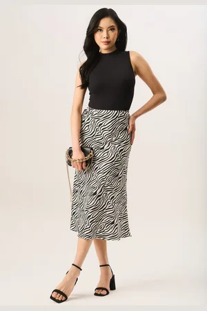 Gini London Satijnen midi-rok met zebraprint
