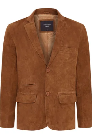 Infinity Heren Tan Slim Goat Suede Italiaanse Blazer Jas-Somero
