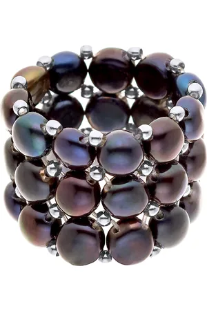Diadema Triple Ring Elastische Freshwater Pearl Black 3-4 mm - 925
