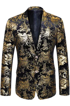 Allthemen Stijlvolle gouden blazerjurk met bloemenblazer