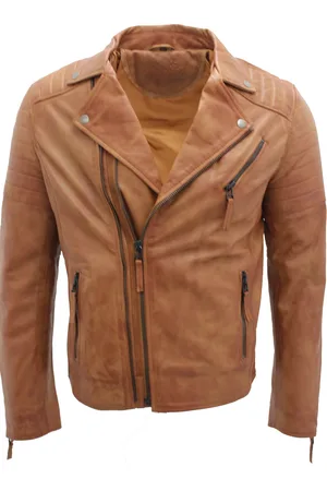 Infinity Slim-fit leren bikerjack in Brando-stijl met gekruiste rits