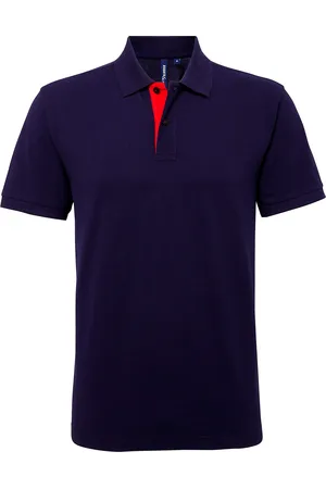 Asquith Heren Klassieke Pasvorm Contrast Poloshirt (Marine / Rood)