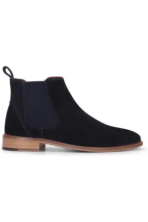 London Brogues Heren Marineblauwe Suède Leren Slip-On Chelsea Enkellaarsjes
