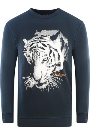 Roberto Cavalli Tiger Silhouette Logo Navy Blue Sweatshirt