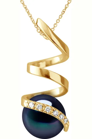 Diadema Diamond Pendant 0.060 Cts Gekweekte Pearl Zoetwater 7-8mm Ronde Black Yellow Gold