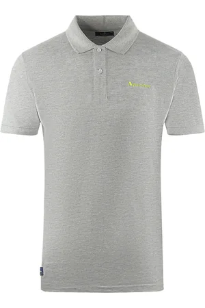 Aquascutum Brand Logo Plain Grey Polo Shirt