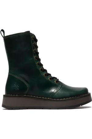 Fly London Dames Groene RAMI043 Casual Leren Veter Enkellaarsjes