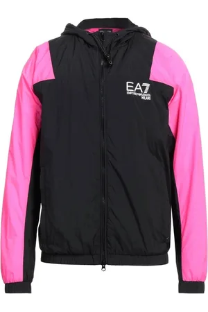 EA7 Zwarte jas met Milano-logo en roze mouwen
