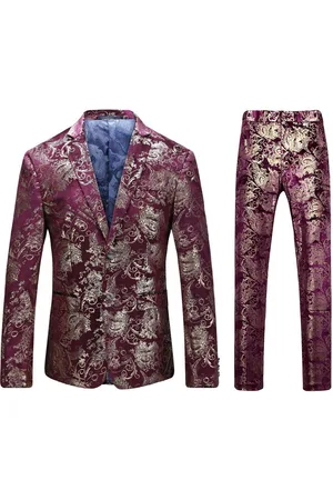 Allthemen Roodgouden bloemenpak - 2-delig slim-fit elegante kleding