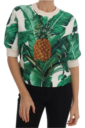 Dolce & Gabbana Prachtige Pailletten Trui Met Ronde Hals En Ananasborduursels