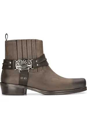 Infinity Heren lederen cowboy-enkellaarzen bruine biker westerse jachtlaars met vierkante neus