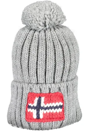 Napapijri Grijze Wollen Muts Met Pompon En Geborduurd Logo