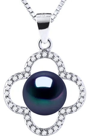 Diadema Clover Ketting Zoetwaterparel 9-10 mm Black 925