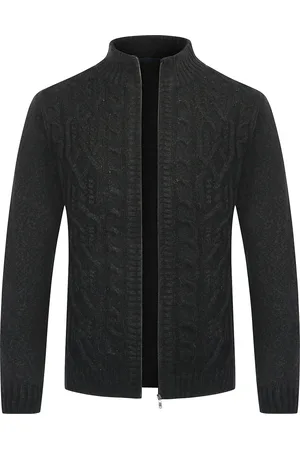 Allthemen Heren Cardigan met Rits Grof Gebreid met Opstaande Kraag