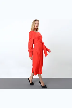 Smart & Joy Gedrapeerde jurk met lange mouwen en touw aan de zijkant
