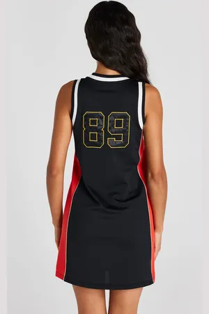 SikSilk Dames Basketbal Jurk met Paneel in Zwart Rood