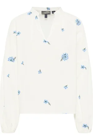 Dreimaster Tuniek Dames Wol Wit Blauw