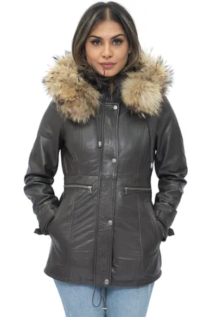 Infinity Dames lederen parka jas met capuchon-Putian