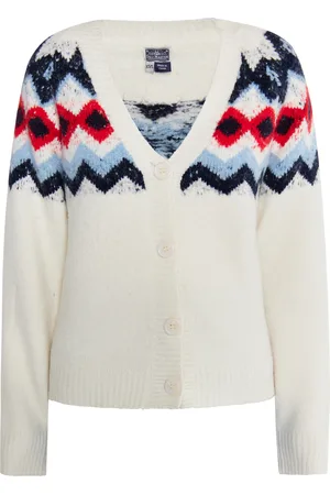 Dreimaster Vest Dames Wol Wit Veelkleurig