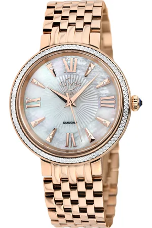 Gevril GV2 Dames Genua 12533 ​​Zwitsers quartz parelmoer diamant roestvrij stalen horloge