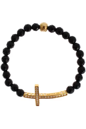 Nialaya Gouden Cz Kruis Zilveren Armband Met Agaat Steen