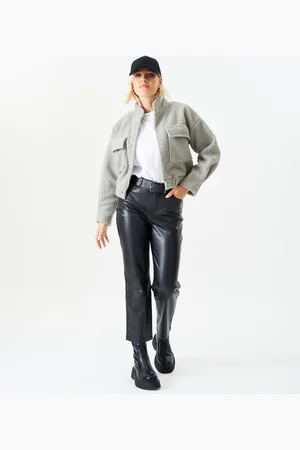 Gini London Boucléwollen bijgesneden jack met elastische taille