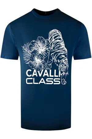 Roberto Cavalli Floral Tiger Design lichtblauw T-shirt
