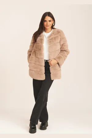 Gini London Diagonaal gesneden imitatiebont jack met lange mouwen