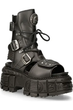 New Rock Unisex zwarte veganistisch lederen sandaallaarzen - BIOS107-V1