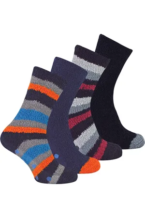 Sock Snob 4 Paar Heren Antislip Pantoffel Gezellige Sokken - / Oranje Streep
