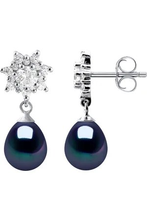 Diadema Oorbellen Dangle zoetwater parels sieraden Black Peren 7-8 mm 925