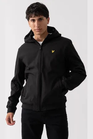 Lyle & Scott Gitzwart softshelljack met logo en capuchon