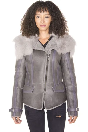 Infinity Grijze Toscana Shearling vliegende jas voor dames, Teresina
