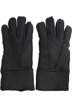 Infinity Unisex zwarte schapenvacht suède handschoenen met oprolbare/neerwaartse manchetten