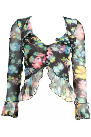 Desigual T-shirt Met Lange Mouwen En V-hals Met Contrasterend Detail