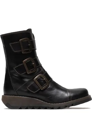 Fly London Dames Zwarte SCOP110 Chelsea Leren Enkel Rits Biker Laarzen