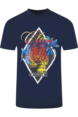 Roberto Cavalli Diamond Tiger Design marineblauw T-shirt